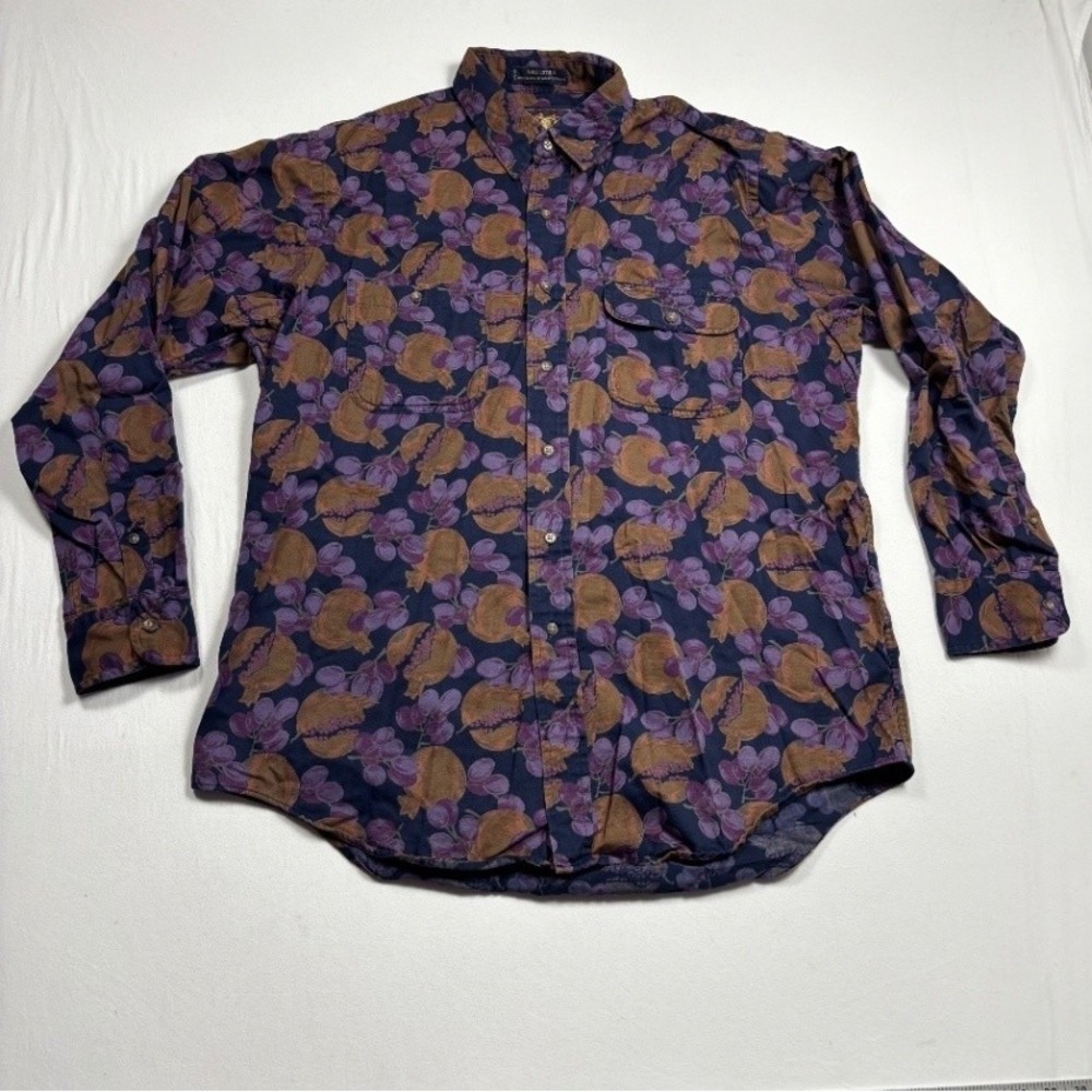 Chaps Ralph Lauren Mens Large Floral Button Up Shirt Long Sleeve Purple